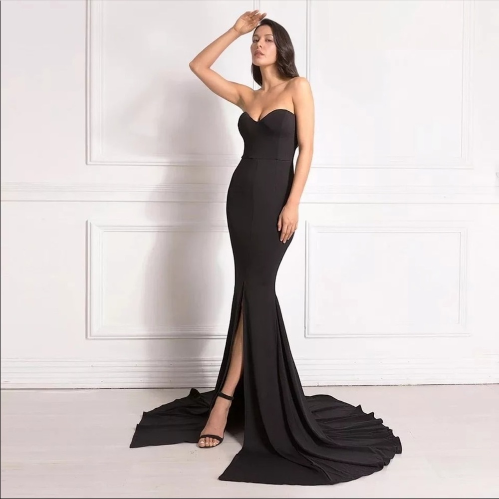 NEW Formal Black Strapless High Slit Evening Gown